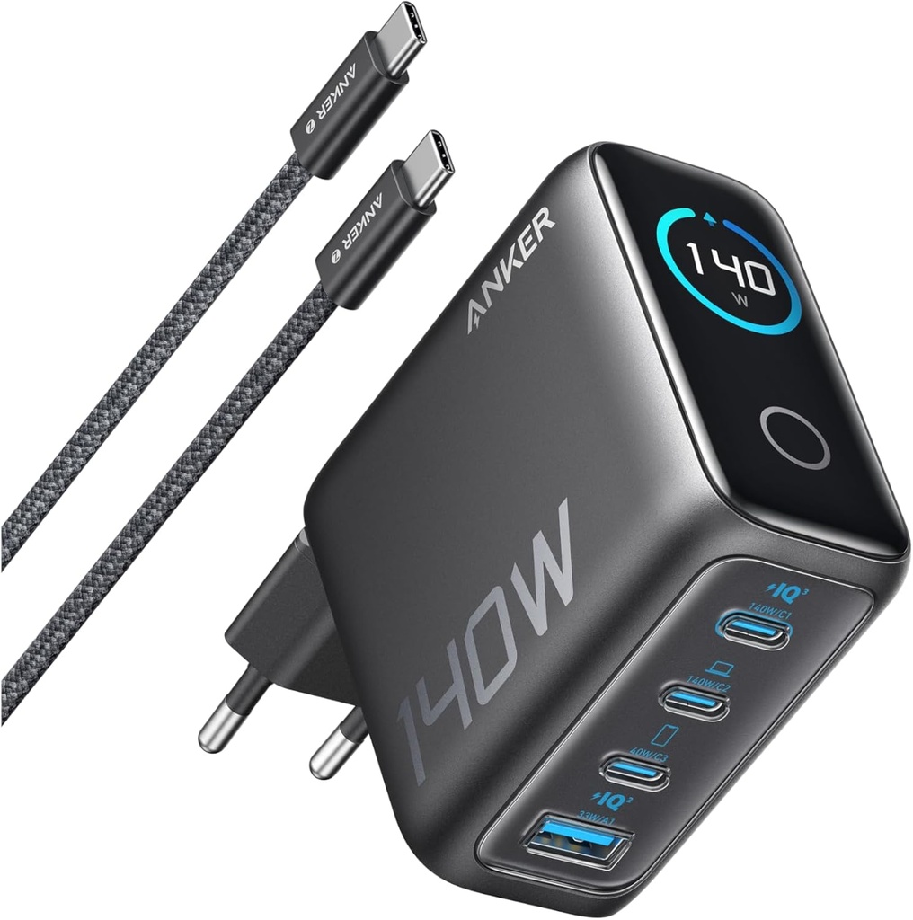 [B2697GZ1] Chargeur Anker (140 W, 4 ports, PD 3.1) avec câble USB-C